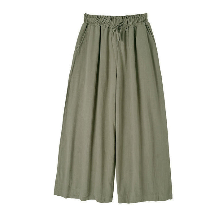 Pantalones anchos hasta el tobillo con bolsillos y cordón de algodón y lino para mujer de Buddha Stones - image 14