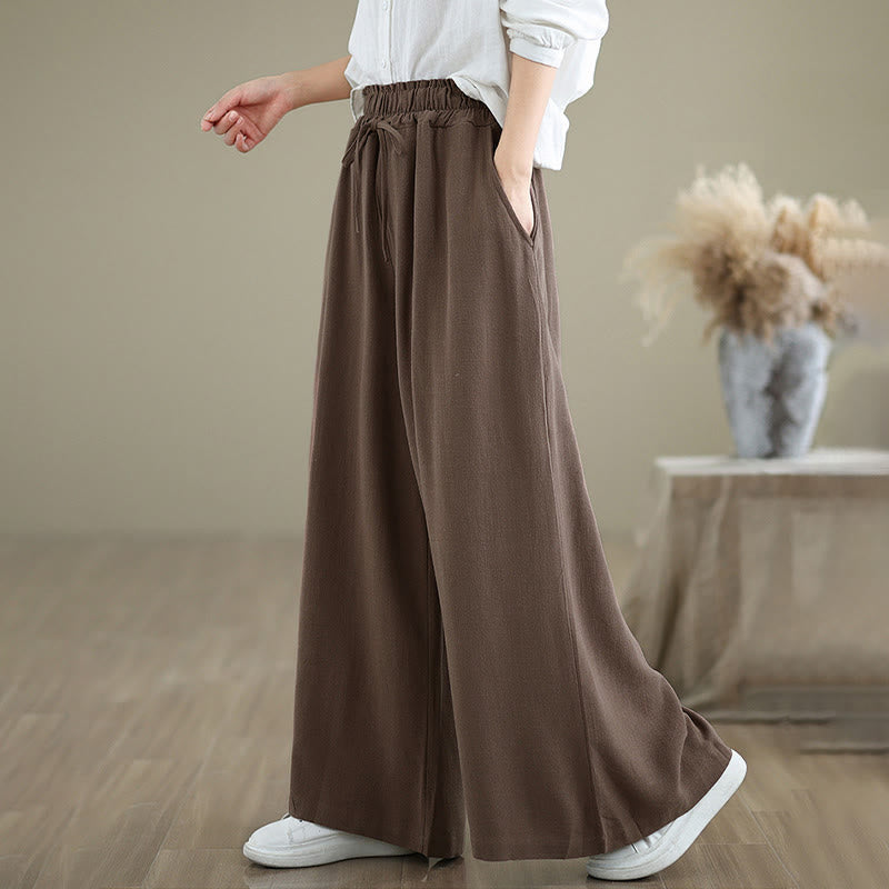 Pantalones anchos hasta el tobillo con bolsillos y cordón de algodón y lino para mujer de Buddha Stones - image 24