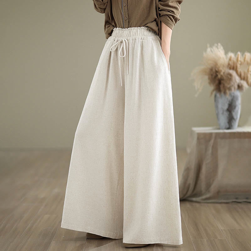 Pantalones anchos hasta el tobillo con bolsillos y cordón de algodón y lino para mujer de Buddha Stones - image 16