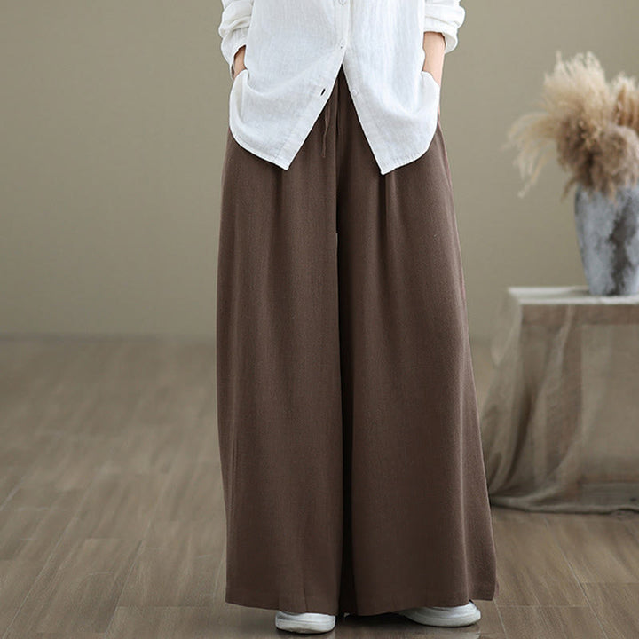 Pantalones anchos hasta el tobillo con bolsillos y cordón de algodón y lino para mujer de Buddha Stones - image 22