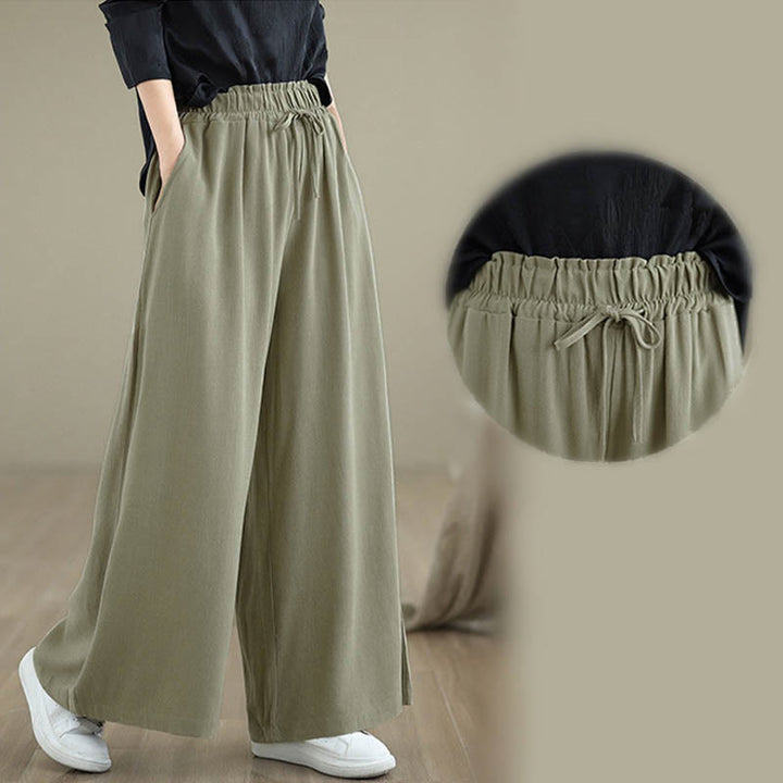 Pantalones anchos hasta el tobillo con bolsillos y cordón de algodón y lino para mujer de Buddha Stones - image 10