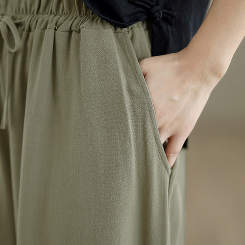 Pantalones anchos hasta el tobillo con bolsillos y cordón de algodón y lino para mujer de Buddha Stones - image 7