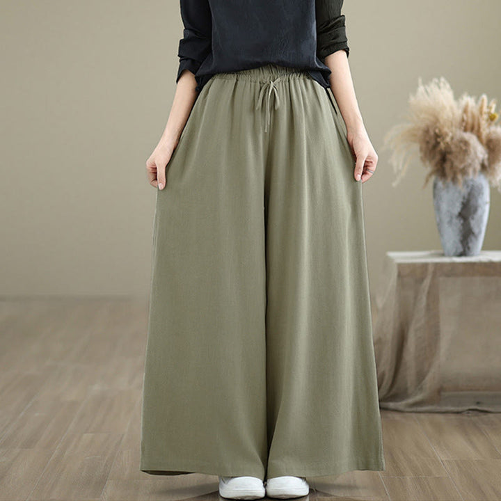 Pantalones anchos hasta el tobillo con bolsillos y cordón de algodón y lino para mujer de Buddha Stones - image 4