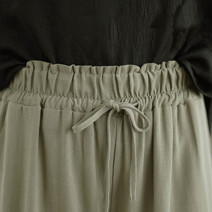 Pantalones anchos hasta el tobillo con bolsillos y cordón de algodón y lino para mujer de Buddha Stones - image 5