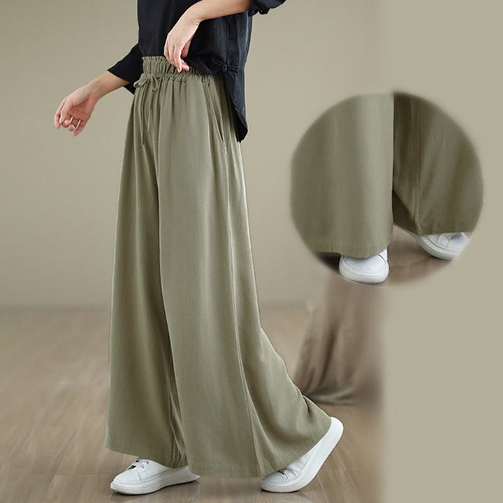 Pantalones anchos hasta el tobillo con bolsillos y cordón de algodón y lino para mujer de Buddha Stones - image 12