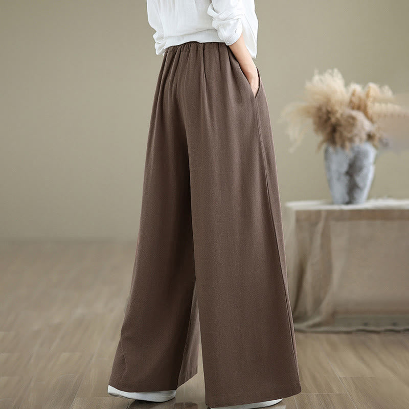 Pantalones anchos hasta el tobillo con bolsillos y cordón de algodón y lino para mujer de Buddha Stones - image 25