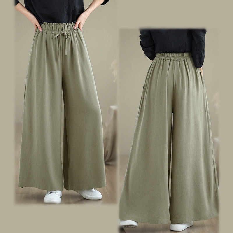 Pantalones anchos hasta el tobillo con bolsillos y cordón de algodón y lino para mujer de Buddha Stones - image 13