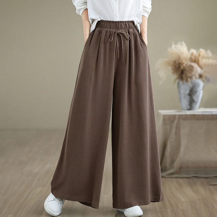 Pantalones anchos hasta el tobillo con bolsillos y cordón de algodón y lino para mujer de Buddha Stones - image 23