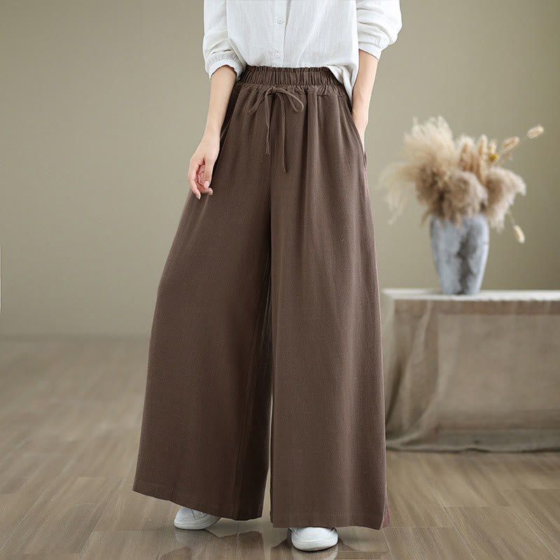 Pantalones anchos hasta el tobillo con bolsillos y cordón de algodón y lino para mujer de Buddha Stones - Tierra de siena - US6，UK/AU10，EU38 (XL) - image 21