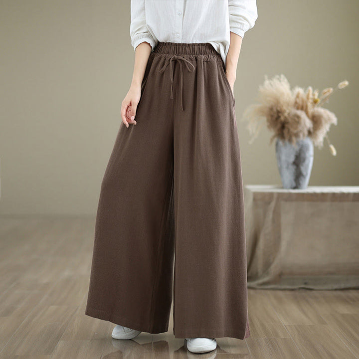 Pantalones anchos hasta el tobillo con bolsillos y cordón de algodón y lino para mujer de Buddha Stones - Tierra de siena - US6，UK/AU10，EU38 (XL) - image 21