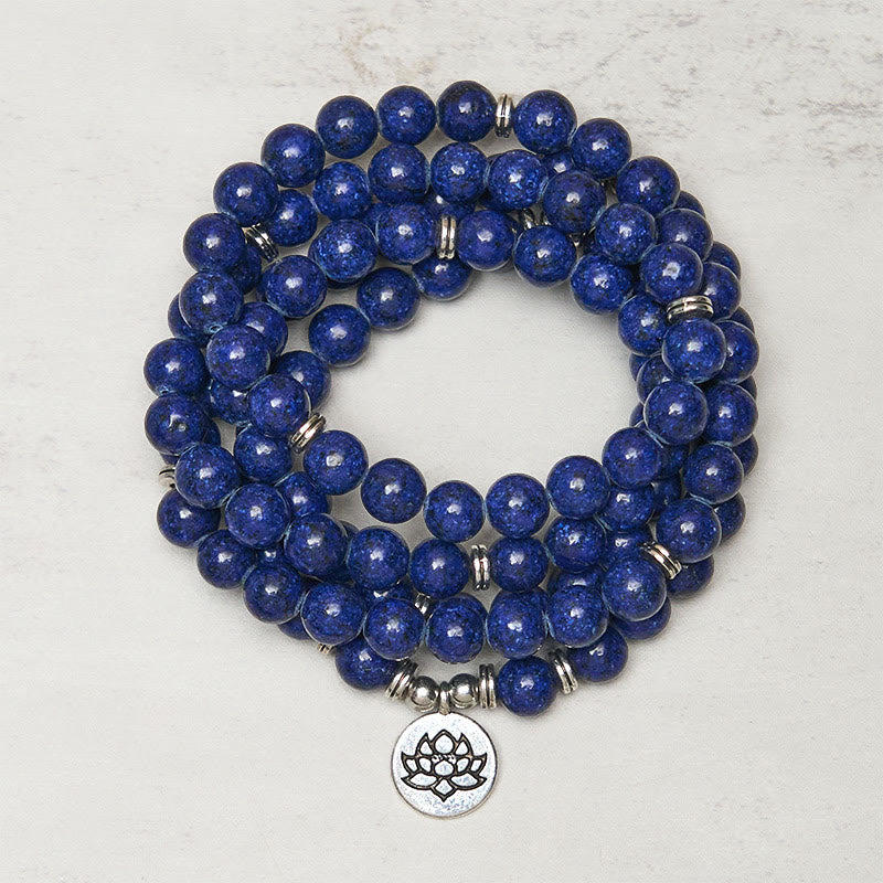 Buddha Stones 108 Cuentas Lazurita Símbolo de Loto Amuleto Mala Positivo - Lazurita (circunferencia de la muñeca: 18-21 cm) - image 0