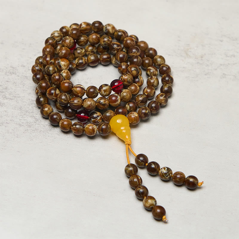 Mala con 108 Buddha Stones y calabaza ámbar multicolor - 12 mm - image 0