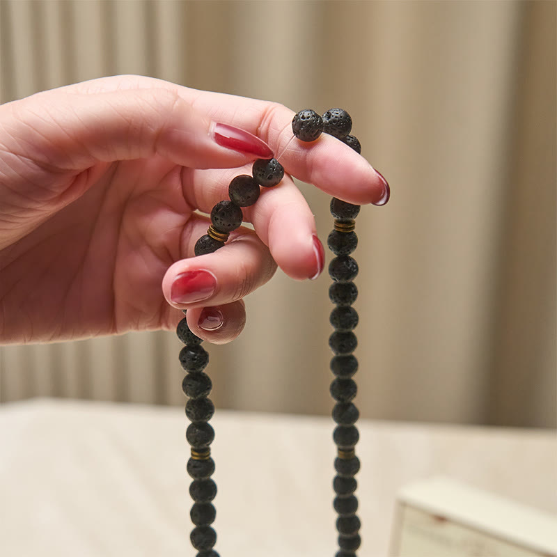 Amuleto con símbolo de loto retro de Buddha Stones de roca de lava, curación, nuevo comienzo, Mala - image 4