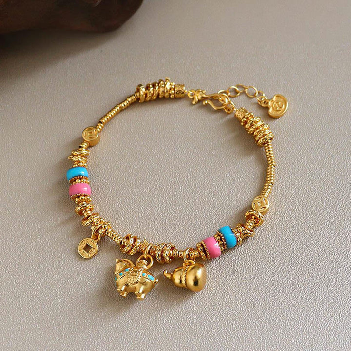 Pulsera de equilibrio de cobre con monedas de cobre y calabaza del Año del Caballo con Buddha Stones - image 1