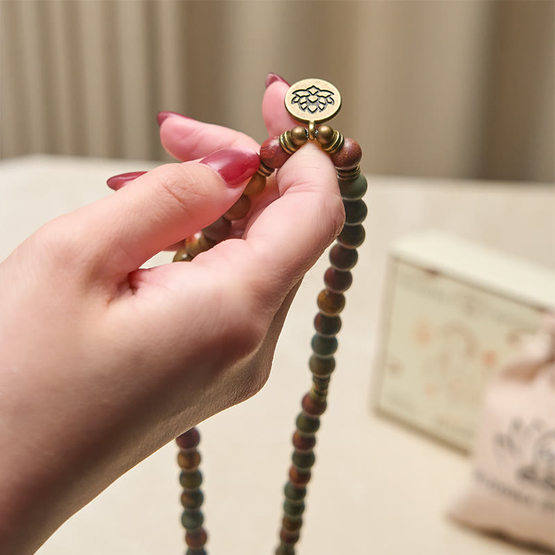 Abalorio con símbolo de loto retro de Buddha Stones, cuentas redondas, turquesa roja, Mala cálido - image 4