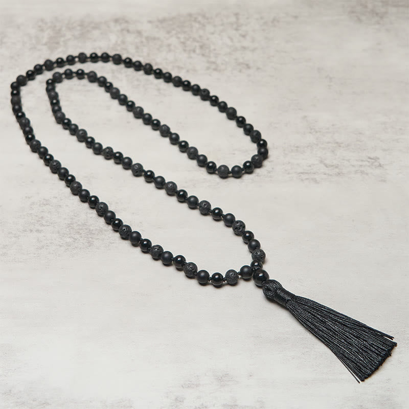 Mala de la fortuna con borlas de piedra de lava de ónix negro y cuentas de 8 mm de Buddha Stones - image 2