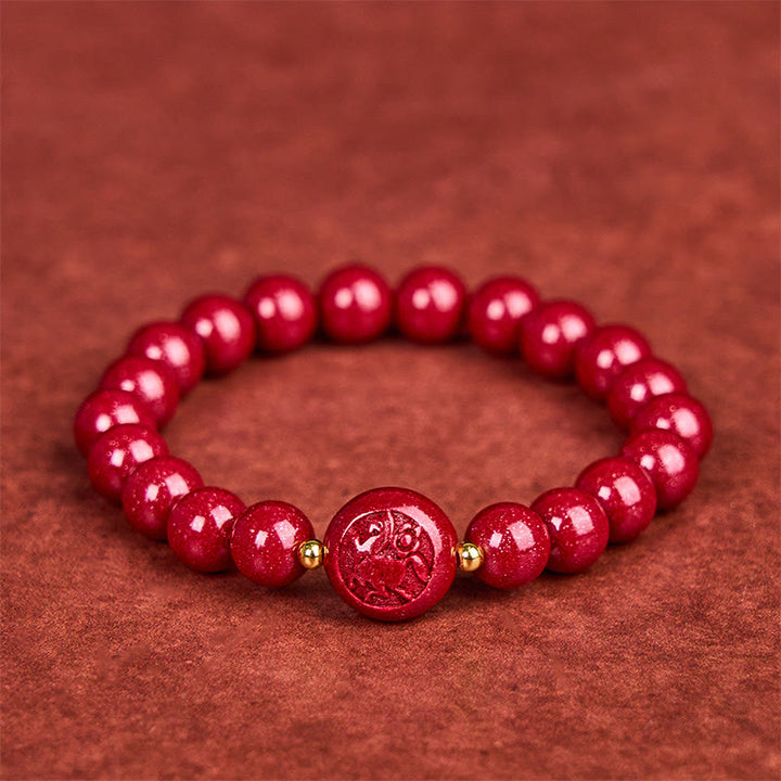 Pulsera de bendición pacífica con Buddha Stones, año del caballo, tallada en cinabrio - Caballo de 8 mm - image 0