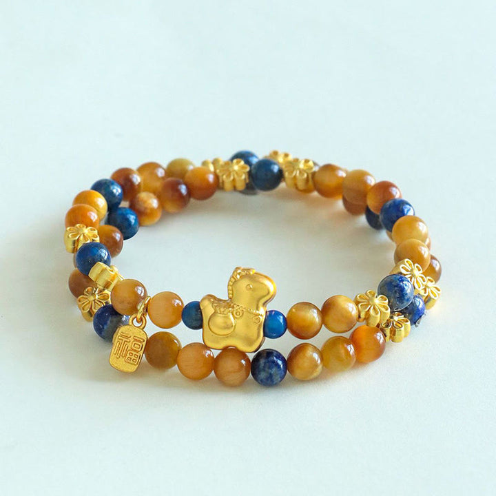 Pulsera de doble vuelta con Buddha Stones, personaje Fu, lazurita, lapislázuli, ojo de tigre y serenidad - image 10
