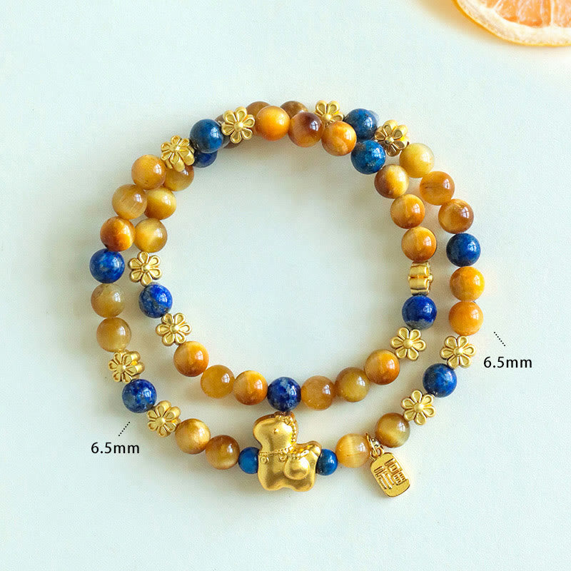 Pulsera de doble vuelta con Buddha Stones, personaje Fu, lazurita, ojo de tigre y serenidad - image 9