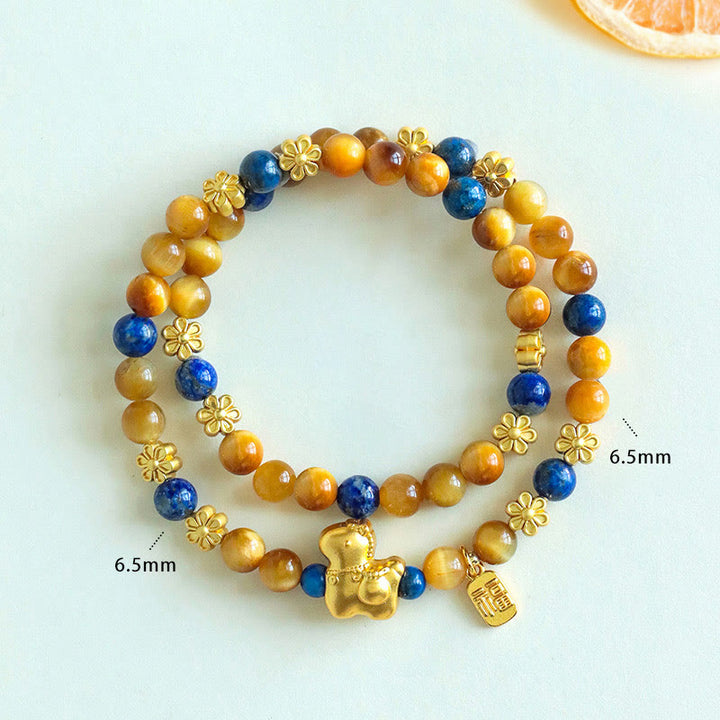 Pulsera de doble vuelta con Buddha Stones, personaje Fu, lazurita, ojo de tigre y serenidad - image 9