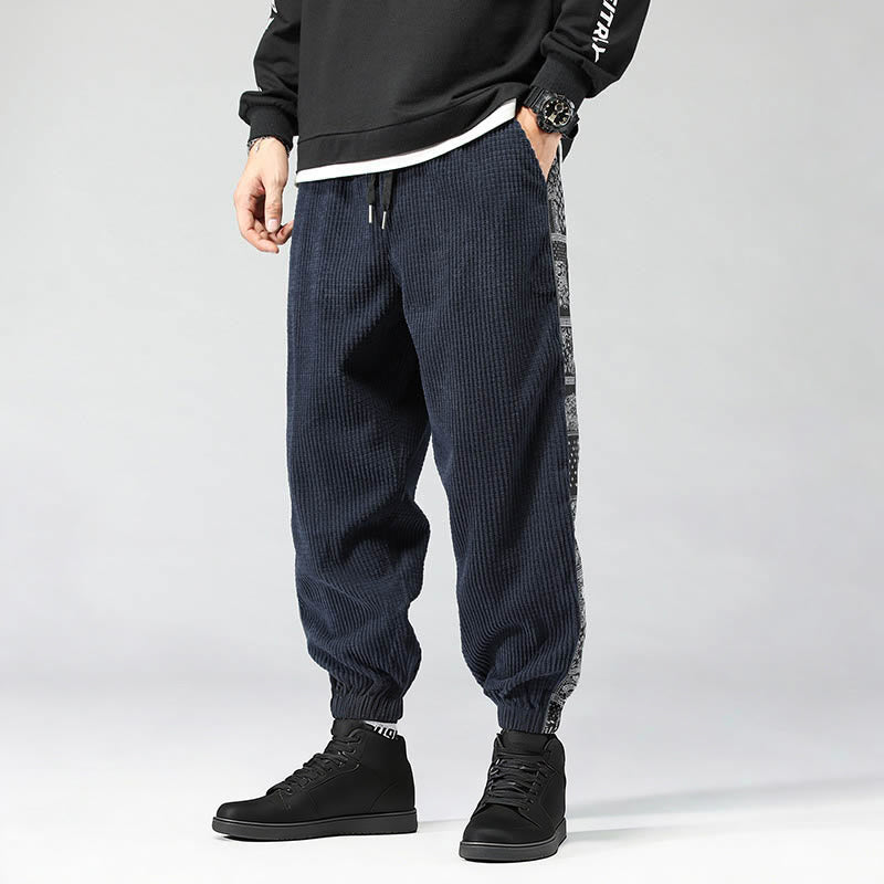Pantalones de pana rectos hasta el tobillo con estampado de cachemira y cordón lateral para hombre con Buddha Stones y bolsillos - Azul acero - US/UK/AU46, EU56 (5XL) - image 27