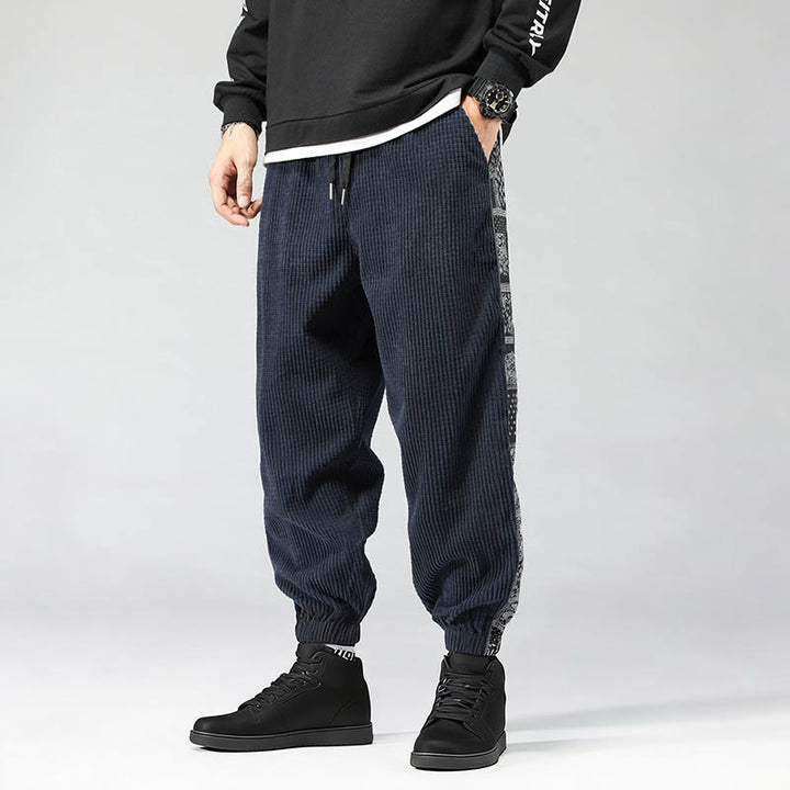 Pantalones de pana rectos hasta el tobillo con estampado de cachemira y cordón lateral para hombre con Buddha Stones y bolsillos - Azul acero - US/UK/AU46, EU56 (5XL) - image 27