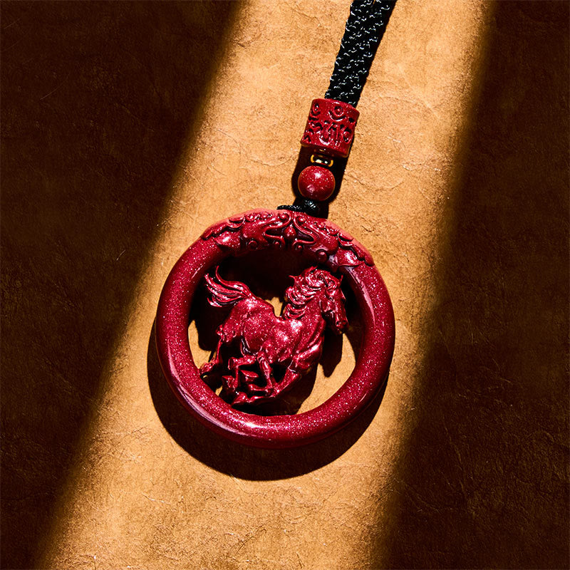 Collar con colgante de concentración de cinabrio natural con hebilla de paz tallada con Buddha Stones del Año del Caballo - image 3