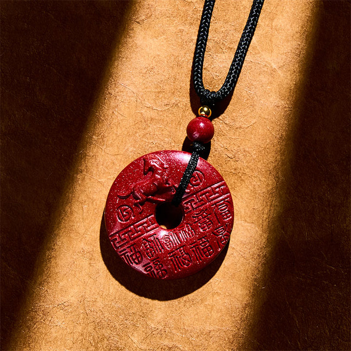 Colgante de collar auspicioso con diseño de hebilla de paz y símbolo Fu tallado con Buddha Stones del Año del Caballo. - image 2