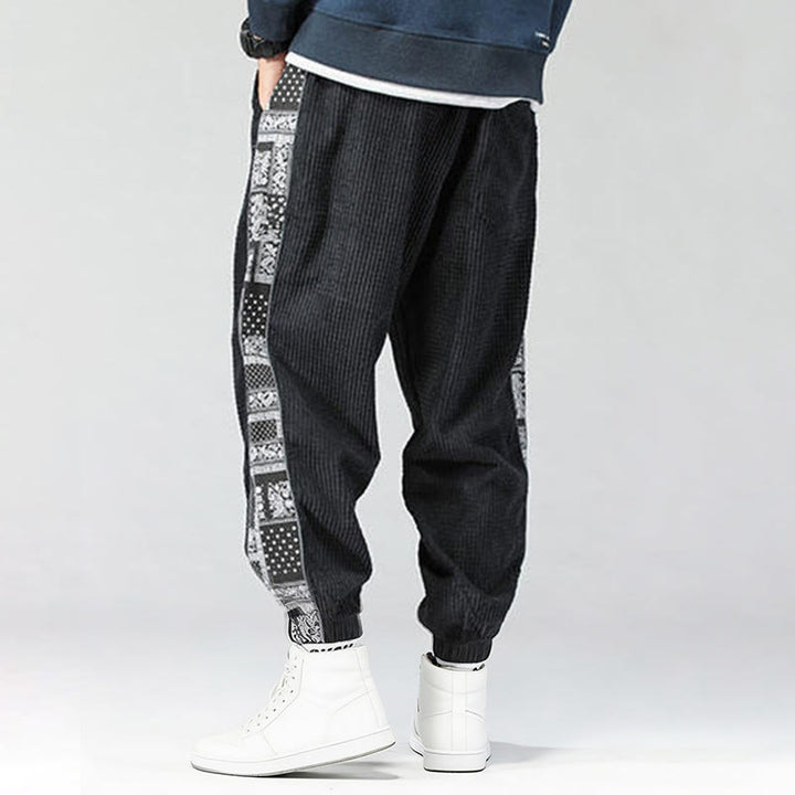 Pantalones de pana rectos hasta el tobillo con estampado de cachemira y cordón lateral para hombre con Buddha Stones y bolsillos - image 4