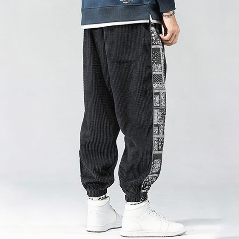Pantalones de pana rectos hasta el tobillo con estampado de cachemira y cordón lateral para hombre con Buddha Stones y bolsillos - image 3