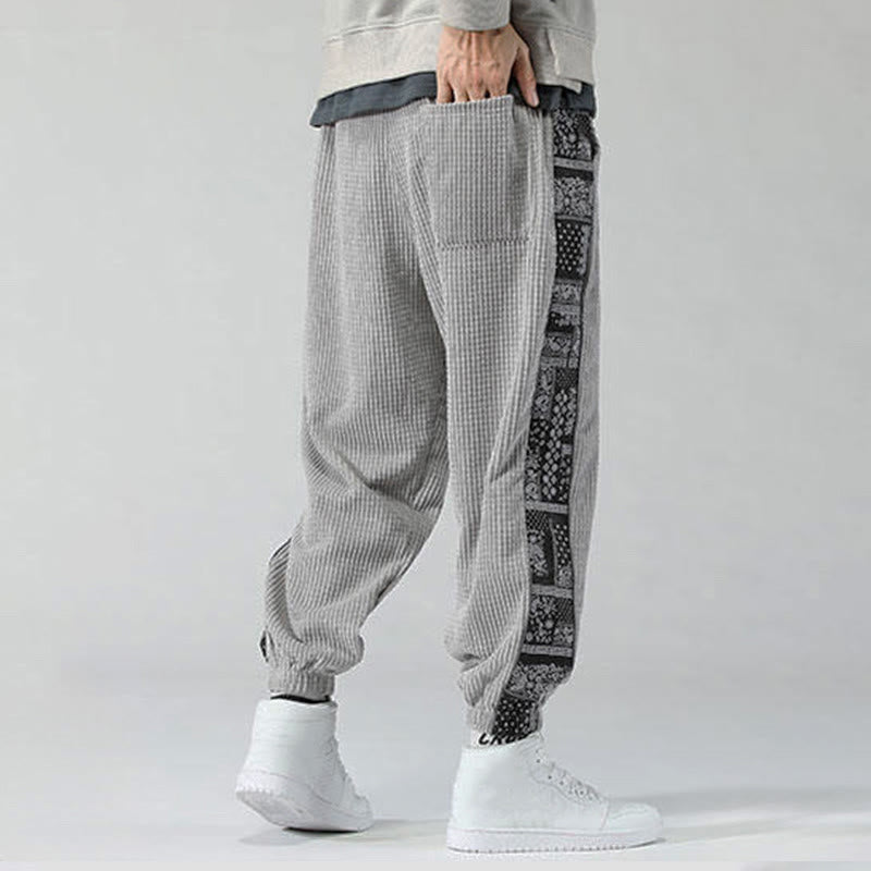 Pantalones de pana rectos hasta el tobillo con estampado de cachemira y cordón lateral para hombre con Buddha Stones y bolsillos - image 16