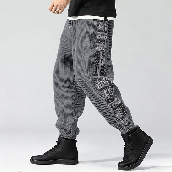 Pantalones de pana rectos hasta el tobillo con estampado de cachemira y cordón lateral para hombre con Buddha Stones y bolsillos - image 24
