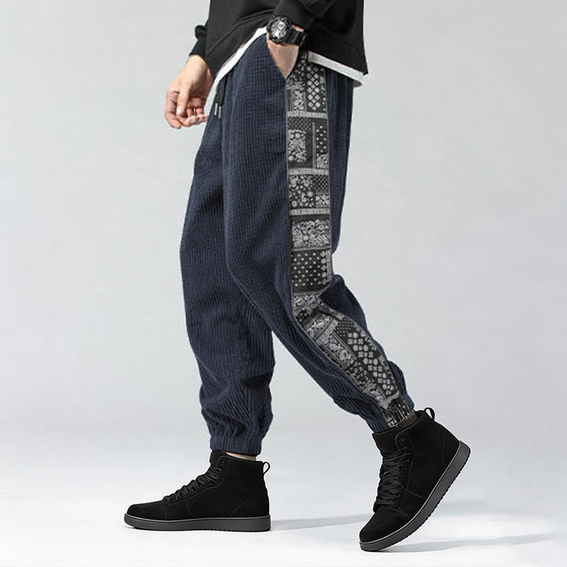 Pantalones de pana rectos hasta el tobillo con estampado de cachemira y cordón lateral para hombre con Buddha Stones y bolsillos - image 33