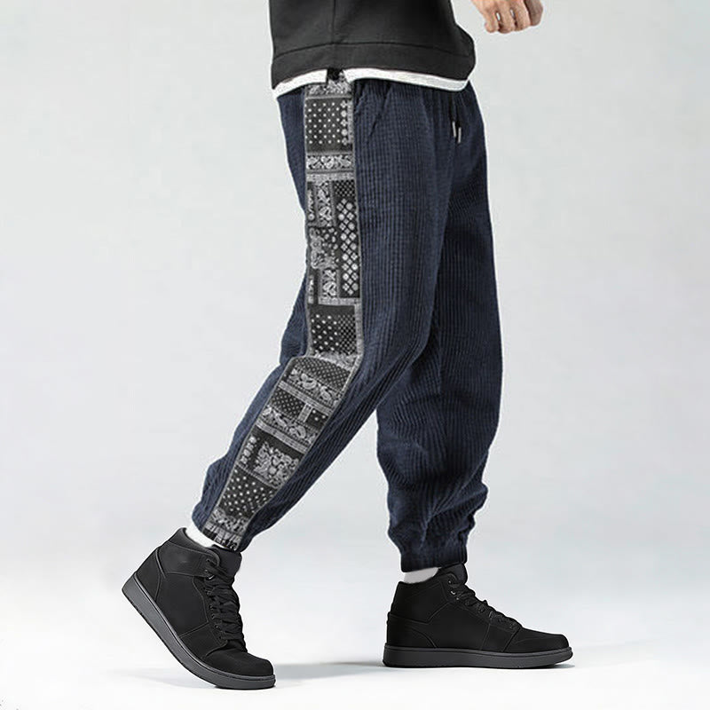 Pantalones de pana rectos hasta el tobillo con estampado de cachemira y cordón lateral para hombre con Buddha Stones y bolsillos - image 30