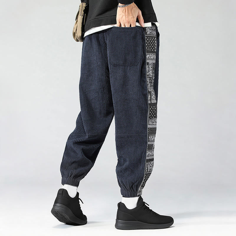 Pantalones de pana rectos hasta el tobillo con estampado de cachemira y cordón lateral para hombre con Buddha Stones y bolsillos - image 31