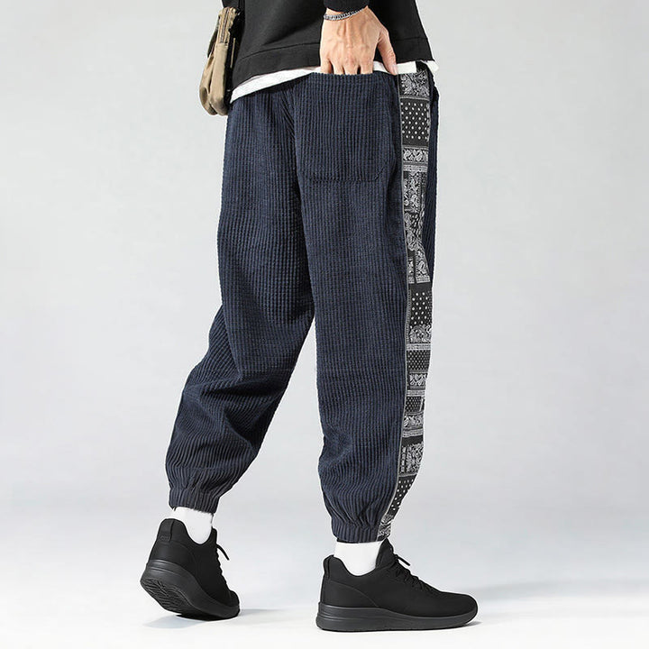 Pantalones de pana rectos hasta el tobillo con estampado de cachemira y cordón lateral para hombre con Buddha Stones y bolsillos - image 31