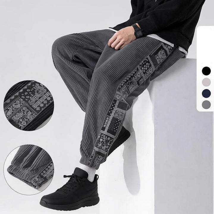 Pantalones de pana rectos hasta el tobillo con estampado de cachemira y cordón lateral para hombre con Buddha Stones y bolsillos - image 26