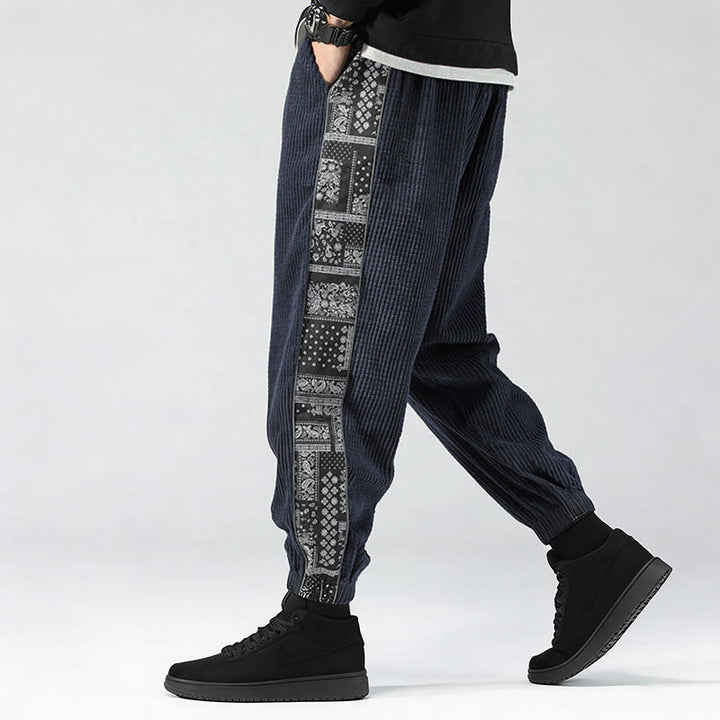 Pantalones de pana rectos hasta el tobillo con estampado de cachemira y cordón lateral para hombre con Buddha Stones y bolsillos - image 29