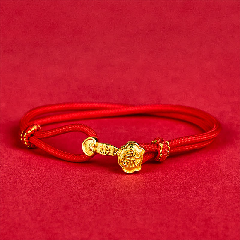 Buddha Stones Pulsera de la suerte ajustable con cuerda de oro bañada en cobre y mango de Ruyi Fu - image 1
