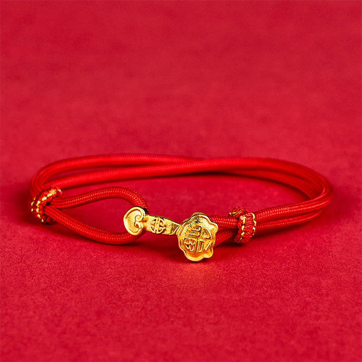 Buddha Stones Pulsera de la suerte ajustable con cuerda de oro bañada en cobre y mango de Ruyi Fu - image 1