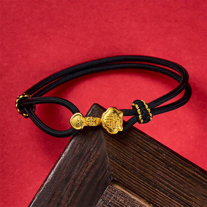 Buddha Stones Pulsera de la suerte ajustable con cuerda de oro bañada en cobre y mango de Ruyi Fu - image 8