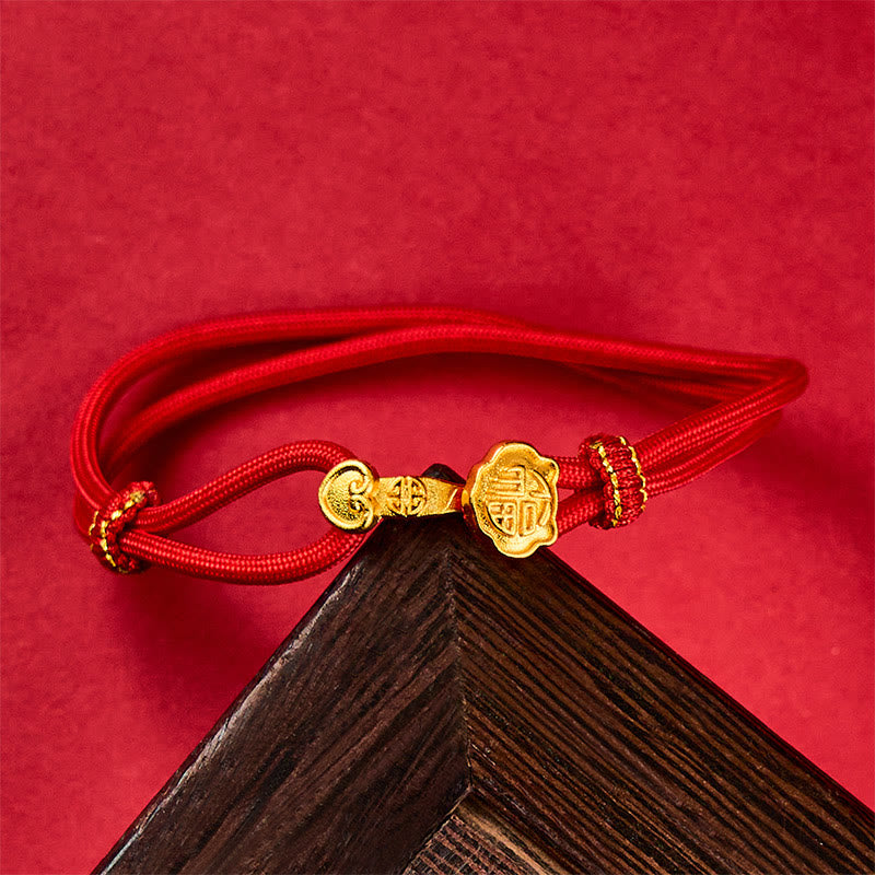 Buddha Stones Pulsera de la suerte ajustable con cuerda de oro bañada en cobre y mango de Ruyi Fu - image 2
