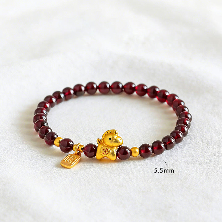 Pulsera protectora con Buddha Stones y granate del Año del Caballo Fu - image 2