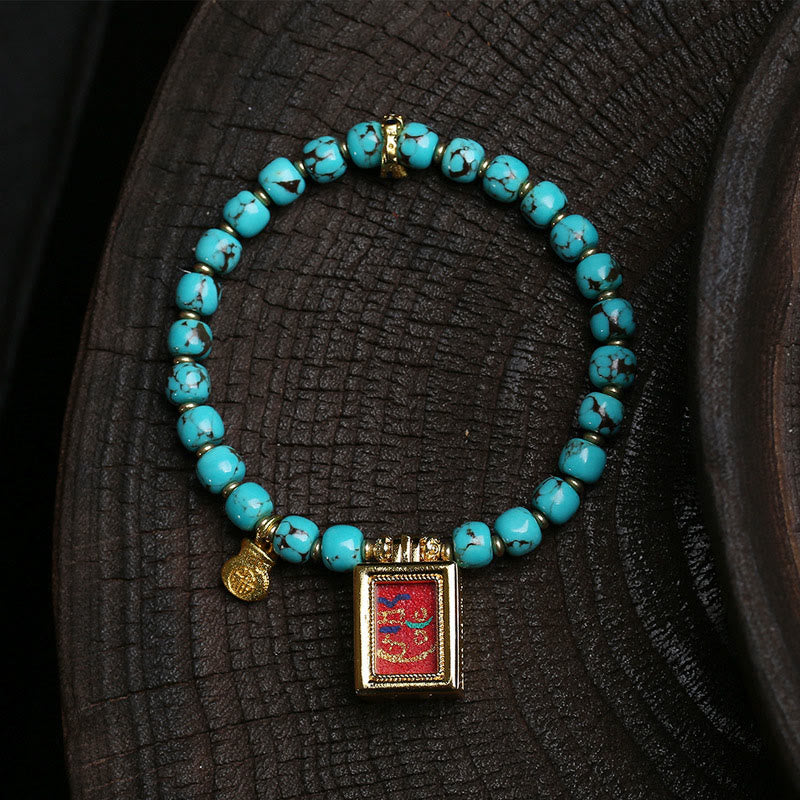 Pulsera de protección con amuleto Gau Thangka de Buddha Stones y turquesa con carácter Fu - Turquesa (circunferencia de la muñeca: 16-17 cm) - image 0
