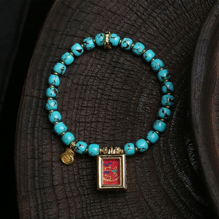 Pulsera de protección con amuleto Gau Thangka de Buddha Stones y turquesa con carácter Fu - Turquesa (circunferencia de la muñeca: 16-17 cm) - image 0