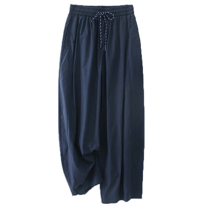Pantalones harén para mujer con cintura alta, pliegues y bolsillos, con estampado de Buddha Stones - Azul medianoche - US8-10，UK/AU12-14，EU40-42 (2XL) - image 0