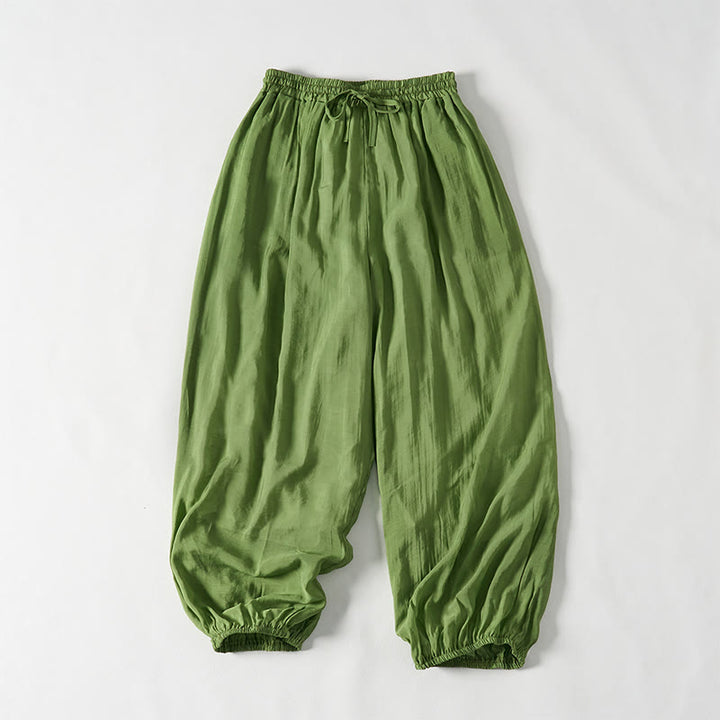 Pantalones de algodón con cordón ajustable y bolsillos hasta el tobillo para mujer, color verde verano Buddha Stones - image 1