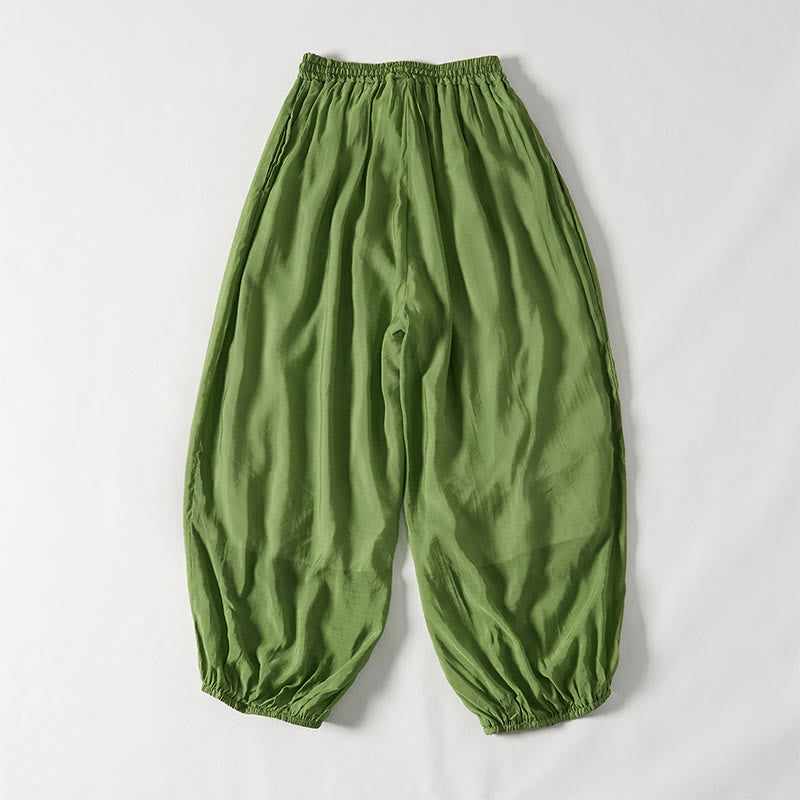 Pantalones de algodón con cordón ajustable y bolsillos hasta el tobillo para mujer, color verde verano Buddha Stones - image 2