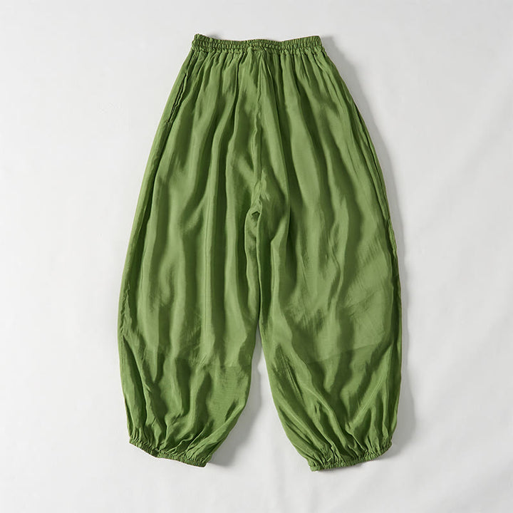 Pantalones de algodón con cordón ajustable y bolsillos hasta el tobillo para mujer, color verde verano Buddha Stones - image 2