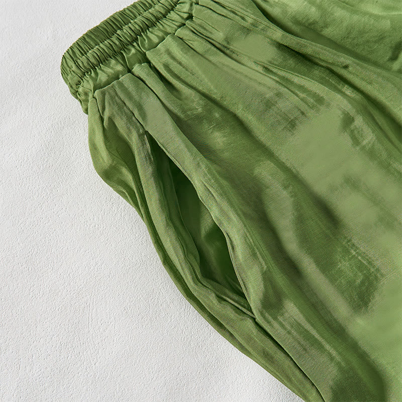 Pantalones de algodón con cordón ajustable y bolsillos hasta el tobillo para mujer, color verde verano Buddha Stones - image 4